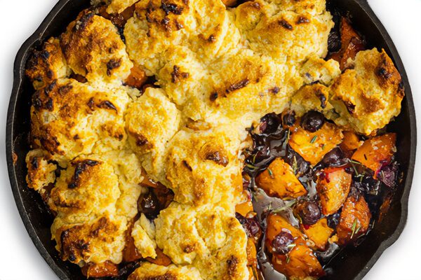 Grilled Blueberry Peach and Rosemary Cobbler