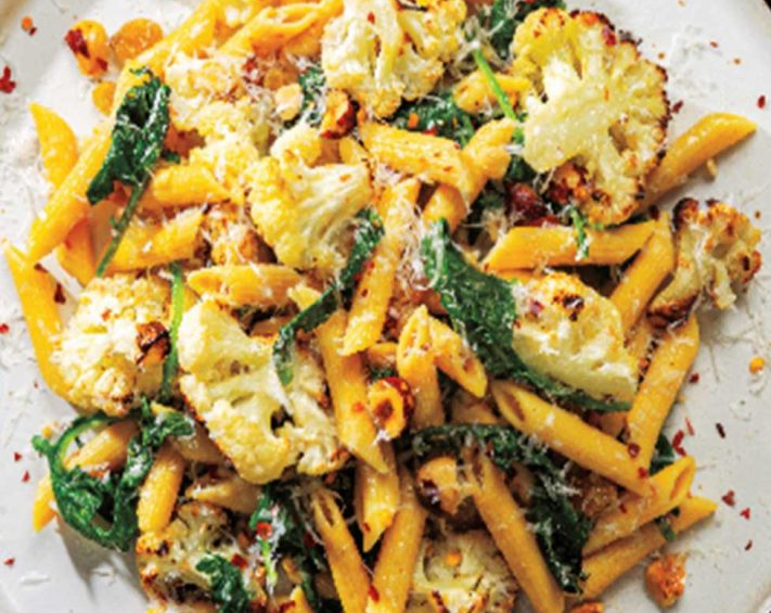 Chickpea Penne with Roasted Cauliflower & Kale