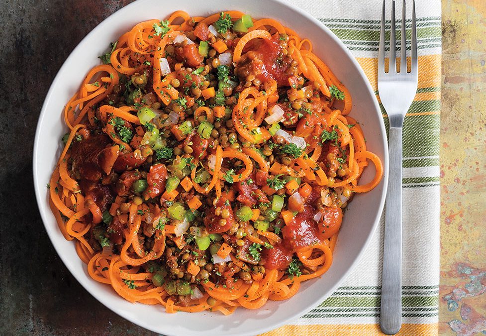Chunky Lentil Bolognese with Spiralized Sweet Potatoes