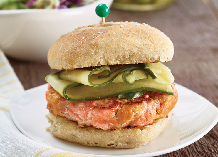 Asian Salmon Burgers with Pickled Cucumber