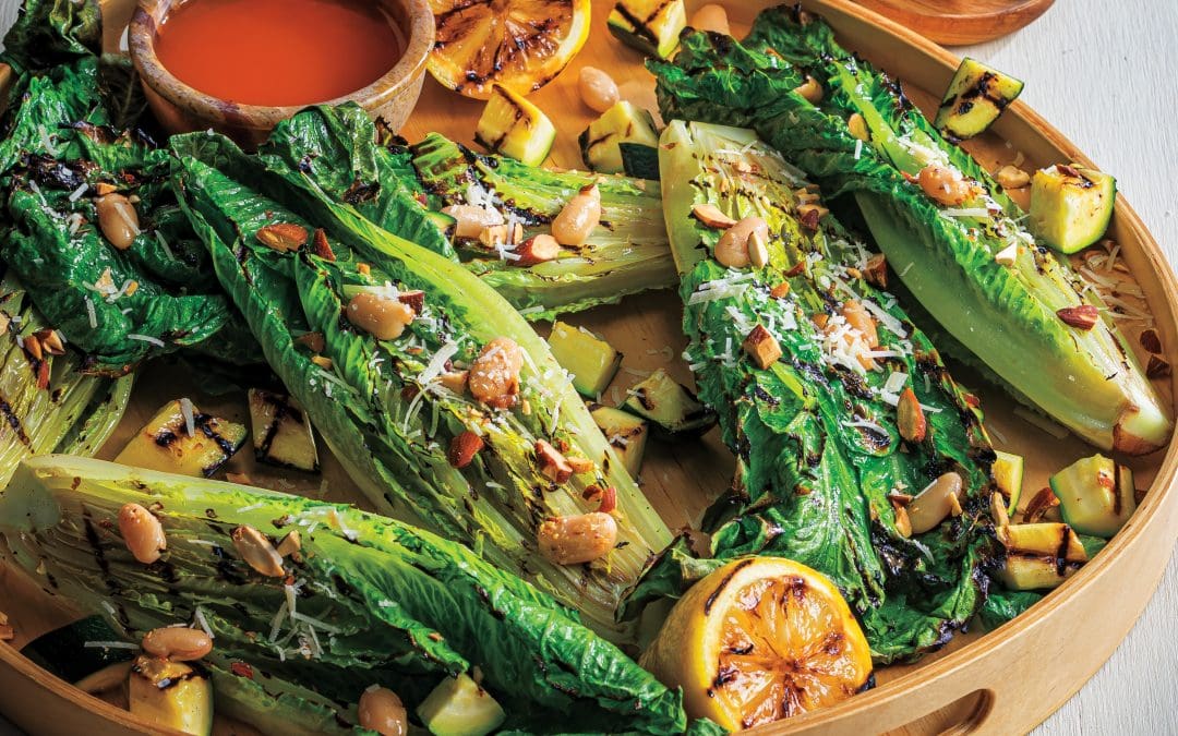 Grilled Romaine Salad Sun Dried Tomato Lemon Vinaigrette