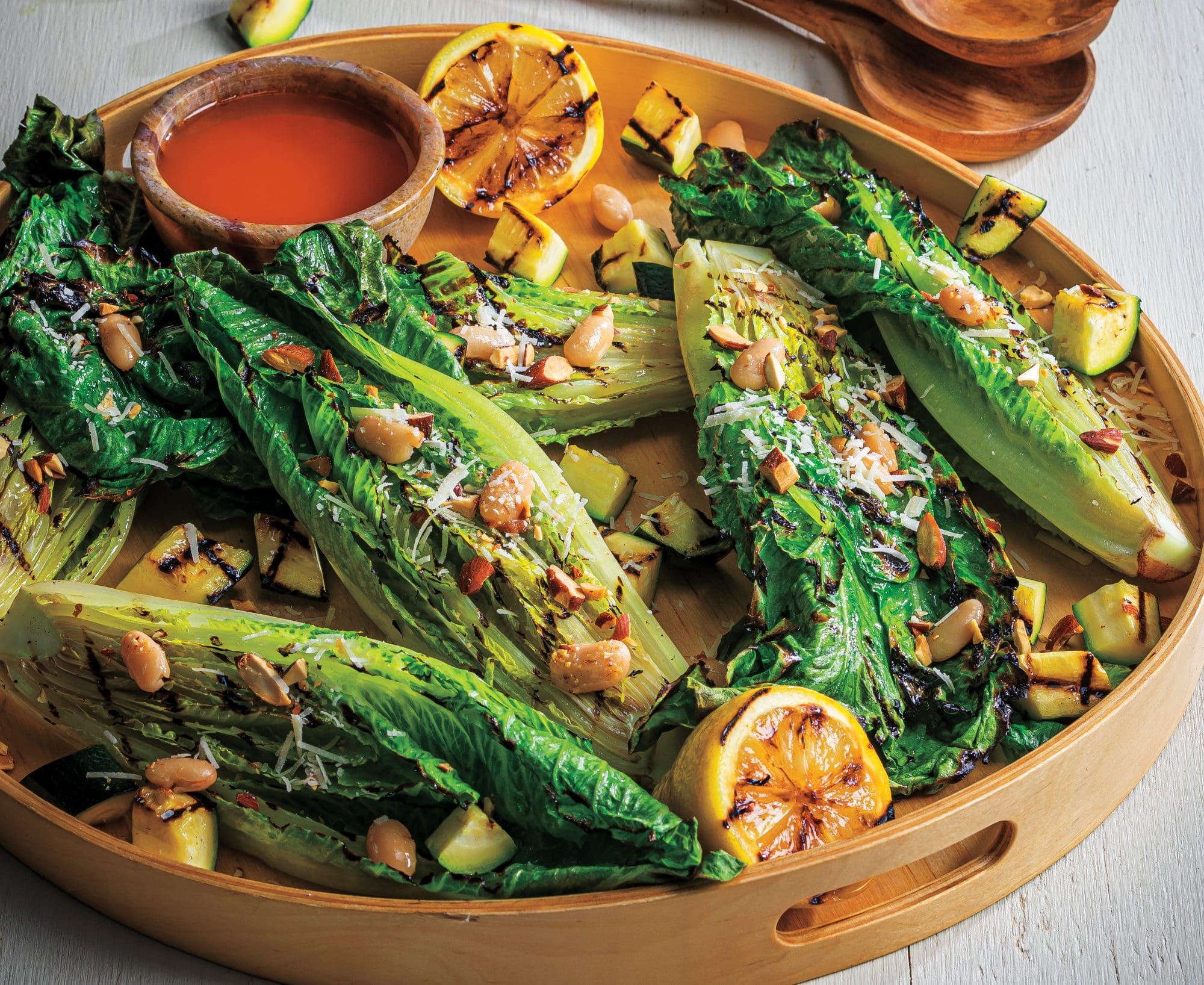 Grilled Romaine Salad Sun Dried Tomato Lemon Vinaigrette