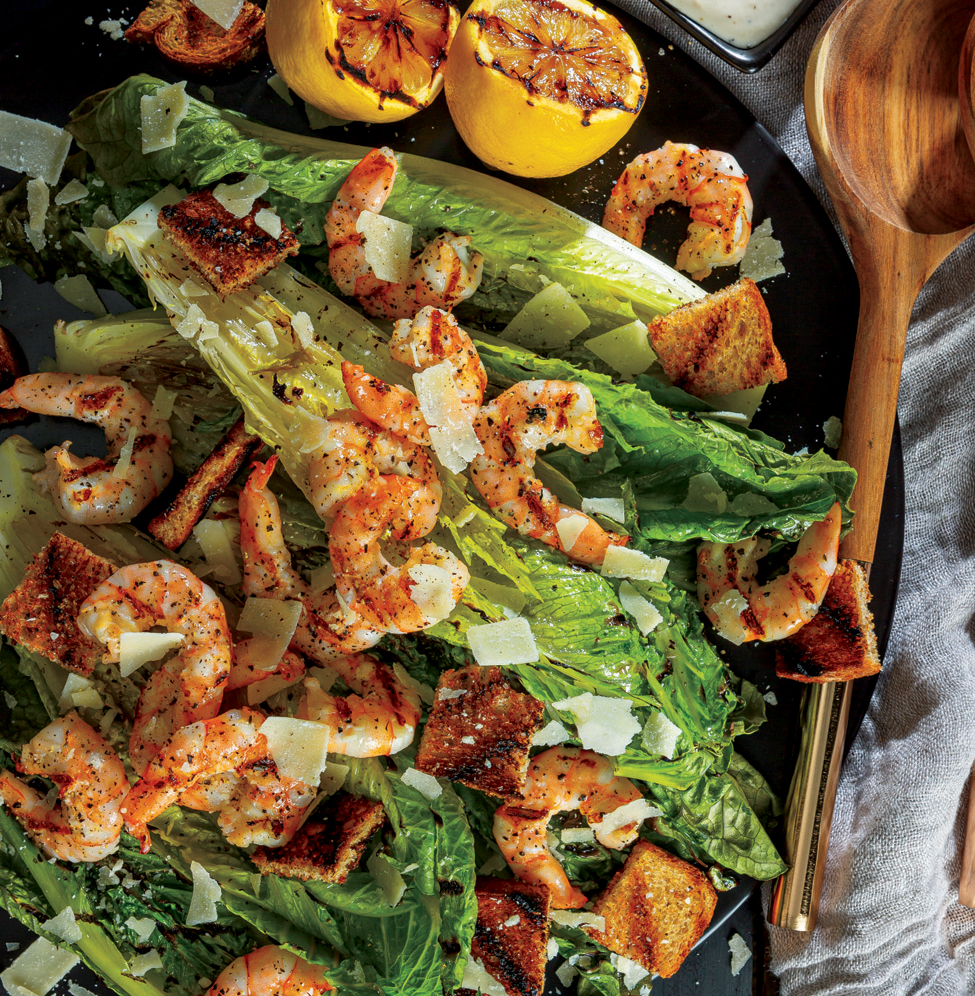 Grilled Shrimp and Romaine Heart Caesar Salad