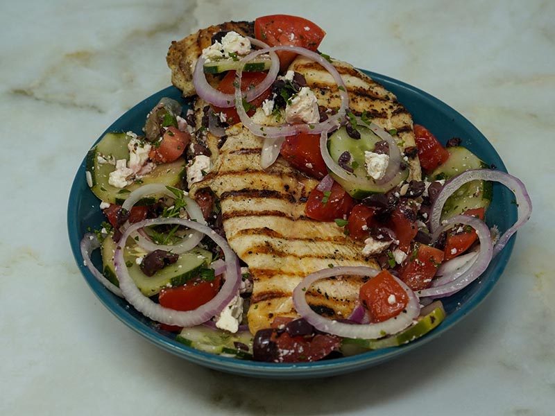 Mediterranean Chicken with Cucumber Feta Salad