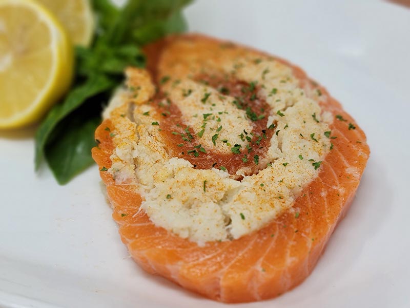 Salmon Pinwheels with Crab Imperial