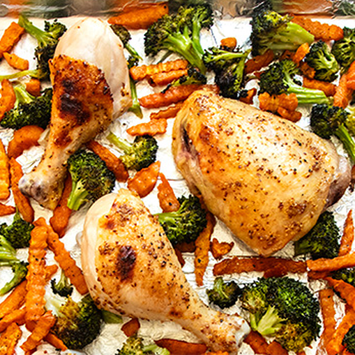 Sheet-Pan-Honey-Mustard-Chicken-Thighs-with-Sweet-Potatoes-and-Broccoli Sheet Pan Honey Mustard Chicken Thighs with Sweet Potatoes and Broccoli