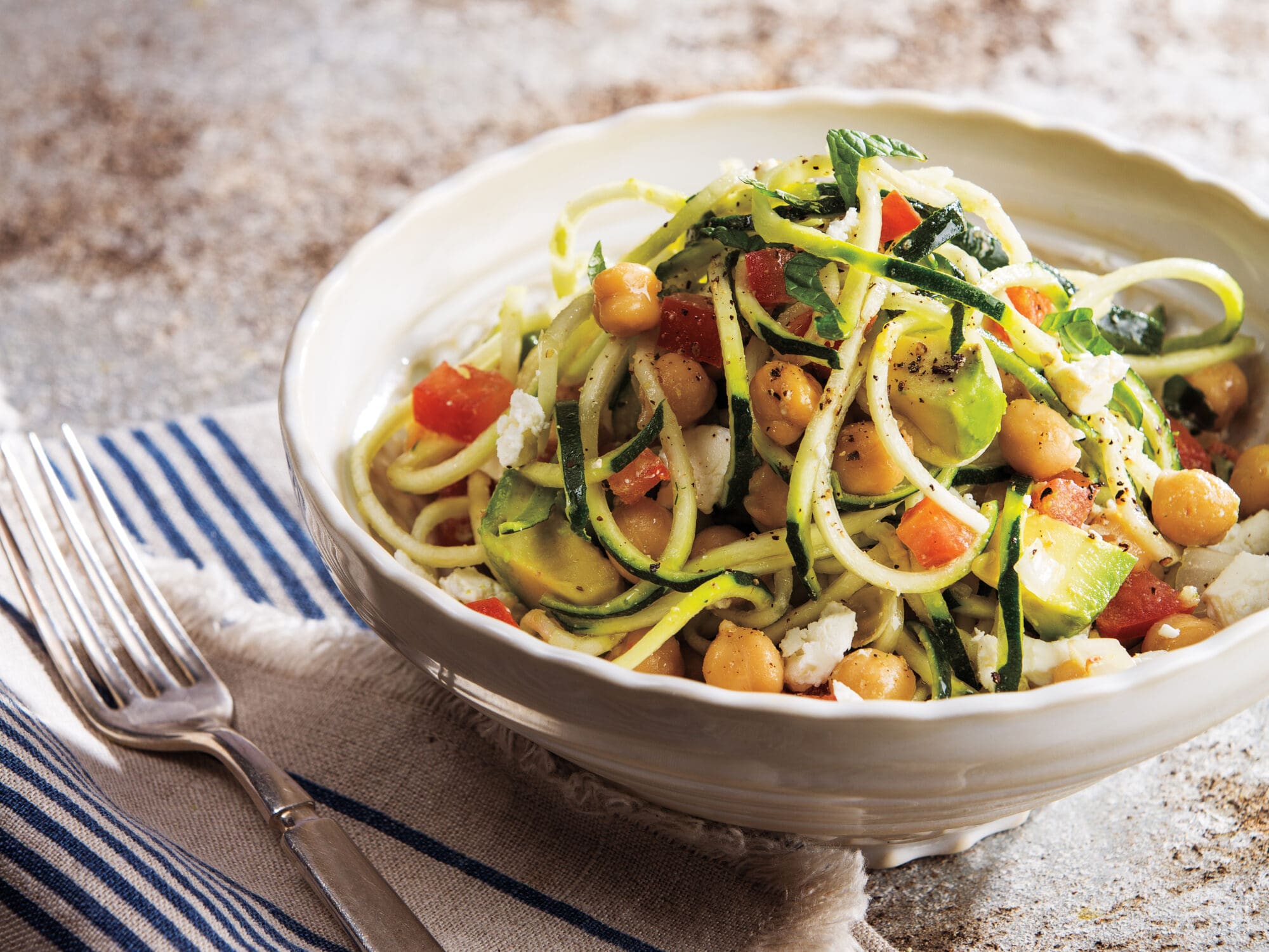 Zoodle, Garbanzo Bean & Avocado Salad